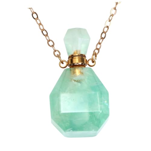 HAWILLOSCH Mini Crystal Pendant Necklace Fluorite Wishing Bottle Perfume Holder Elegant Jewelry for Women