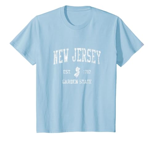 Retro New Jersey NJ Vintage Sports Design T-Shirt, Youth, Baby Blue, 3T