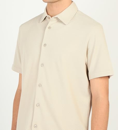 Image of Alan Jones Clothing Men's Waffle Knit Shirt | Casual Relaxed Fit Short Sleeve Button Down | Textured Cotton Blend Shirt