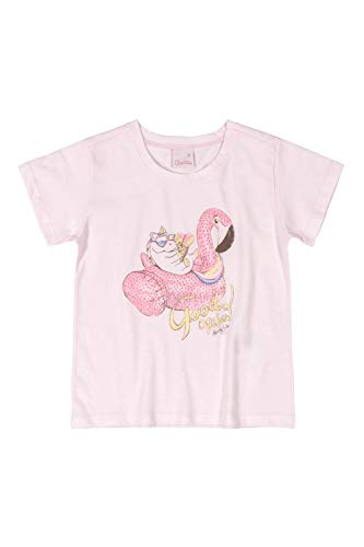 Blusa Infantil Manga Curta Meia Malha, Quimby, Meninas, Rosa, 10