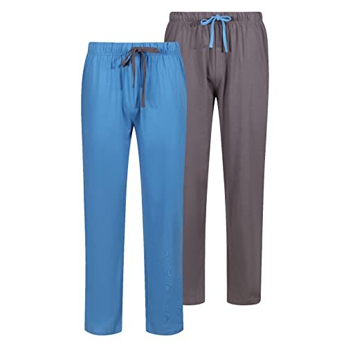 North East Paquete de 2 pantalones de pijama para hombre con bolsillos, paquete múltiple de algodón, Azul/gris oscuro, L