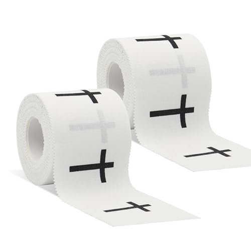 2 rotoli di nastro adesivo Christian Athletic con croce, 5,1 cm x 7,6 m, nastro autoadesivo in cotone per sport atletici, per polsi, baseball, calcio, lesioni da ginnastica (bianco)