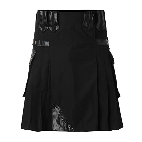 Falda plisada para hombre estilo escocés retro con bolsillos 4