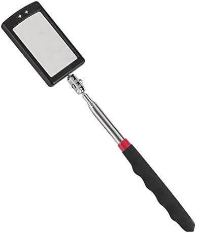 Telescoping Lighted Inspection Mirror, LED Lighted Flexible Inspection Mirror 360 Degrees Swivel for Extra Viewing Dead Angle, with Soft Nonslip Rubber Grip