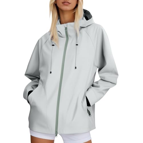 Chaqueta impermeable de mujer con capucha y cremallera en talla grande para senderismo