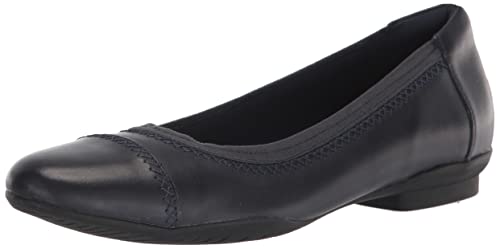 Clarks Women's Sara Bay Ballet Flat, Navy Leather, 7