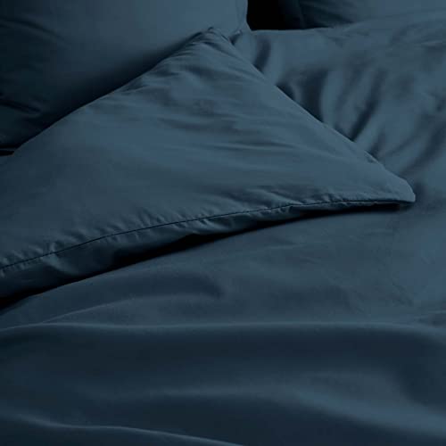 douceur d'intérieur, Percale Duvet Cover (240 x 220 cm) Midnight Blue Cotton Percale - Image 4