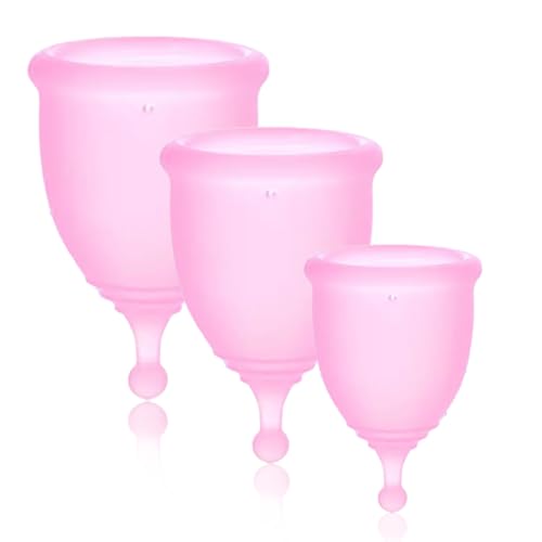 WUYJI Coppe mestruali Coppette mestruali morbide da 3 pezzi, coppette mestruali portatili, taglie XS, S e L; Assorbenti mestruali in morbido silicone lavabile e riutilizzabile