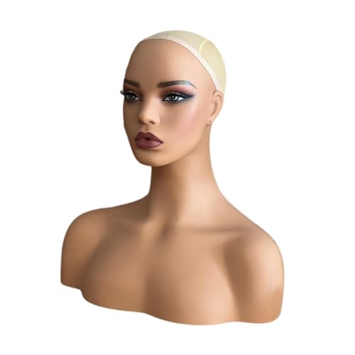 Generic Cabeça de manequim feminina realista, suporte para peruca com ombro e maquiagem, cabeça de m