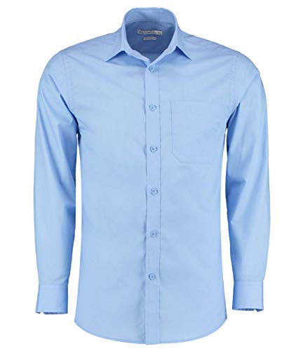 Image of Kustom Kit Long Sleeve Tailored Poplin Shirt Light Blue 15