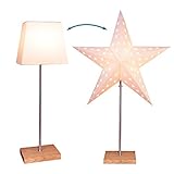 EGLO Tischlampe mit Wechselschirm, 3D Papierstern Weihnachten oder eckiger Lampenschirm in Weiß mit Fuß aus Holz und Metall, Dekostern Tischleuchte mit Kabelschalter, E14, Höhe 65 cm