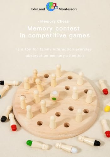 EduLand Montessori Sensorial Wooden Memory Match Color Peg Board Chess Game, Color Memory Family Game Battle Game (Basic) Interaction, Educational Toy Intelligent Game Boys and Girls Age 3+ Gift - Image 6