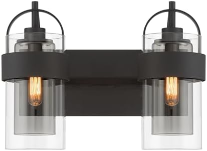 Minka-Lavery 1912-899 Ravik 14.25" 2-Light Vanity - Dark Matte Black with Clear and Grey Glass