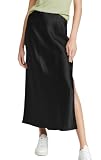 ATHX Women's Satin Long Skirt Dressy 2024 Summer High Waisted Silk A Line Split Elegant Maxi Skirts Black