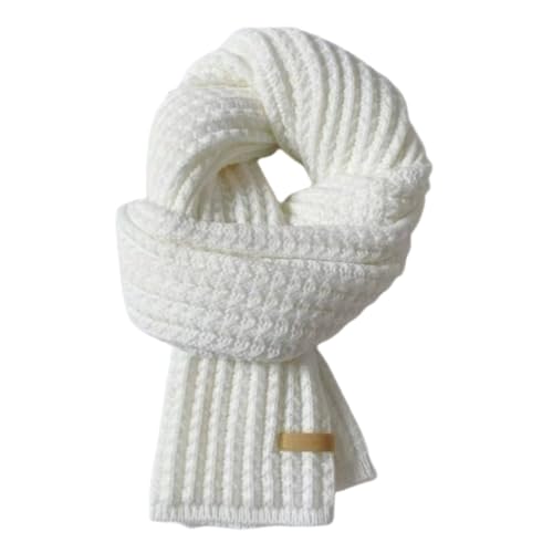Generisch Damen Strickschal Herren Einfarbig Lange Schal Weiche Warm Winterschal Gestrickter Schal, 160 x 20 cm (Weiß)