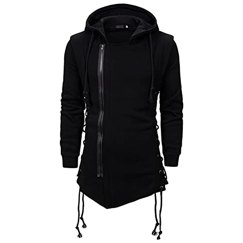 Men's Fashion Long Hooded Outwear Hoody Sweatshirt Teenager Hoodies Coat Slim Fit Longline Cardigan Jacket, Black, XX-Large