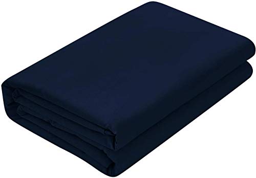 Image of King Size Bed Sheet - 600 Thread Count Single Flat Sheet Only - Long Staple Egyptian Cotton Top Sheet Wrinkle & Fade Resistant - Navy Blue