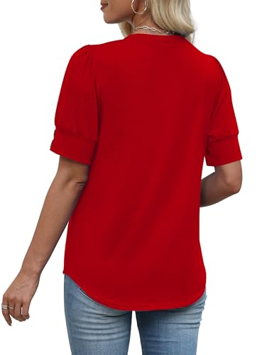 Image of OFEEFAN Womens Tops Short Sleeve Shirts Buttons V Neck Spring Fashion Summer Outfits Plus Size Blouses Dressy Casual