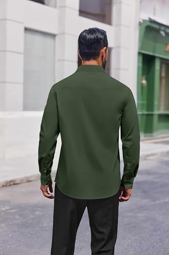 COOFANDY Mens Dress Shirts Long Sleeve Button Down Shirt Regular Fit Formal Business Shirts Army Green - Image 6