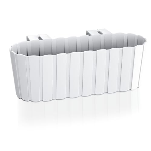 DIKEL Blumenkasten 38x21x13 cm | Balkonkasten mit Haken aus Kunststoff | Pflanzkasten 4,9L Volumen | Blumenkästen für Balkon, Terrassengestaltung oder Garten | Weiß