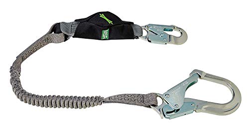 MSA 10193554 V-Series Stretch Shock Absorbing Lanyard - 6', Single-Leg, 36CL Large Snaphooks, Stretchable Length, Polyester Web, Durable, Energy Absorbing Lanyard