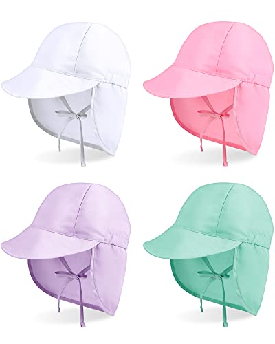 Jiuguva 4 Piece Sun Hat For Baby Boy Girl Adjustable Summer Sun Protection Swim Cap Infant Toddle Newborn Hat With Neck Flap (Elegant Colors) #TOP22