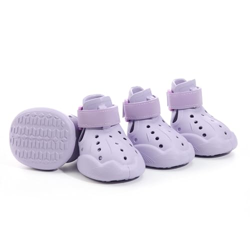 Image of Anti Skid Paw Protector Dog Boots for Hot Summer for Maltese | Waterproof Eva Pet Shoes Anti-Slip | Soft & Lightweight Dog Footwear - Size 7 - Purple
