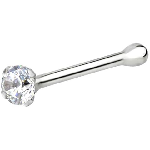 Forbidden Body Jewelry FBJ 14k White Gold Nose Ring, 22g, Solid 7mm Micro Stud, 1.25mm CZ Simulated Diamond, Non-Irritating Skin Safe Real Gold, Women/Men (Sold Individually) Cover
