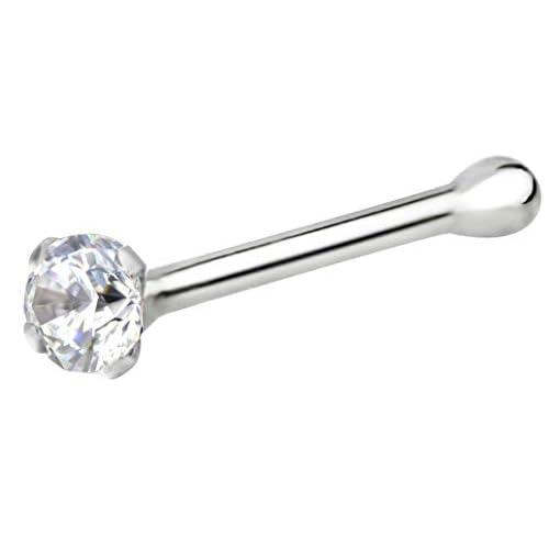 Forbidden Body Jewelry 22G Nose Rings Studs w/ 1.25mm Crystal - 1 Pcs 7mm 14K White Gold Piercing Jewelry, l Shaped Nose Rings Women & Men - CZ Simulated Diamond, Small Nose Studs