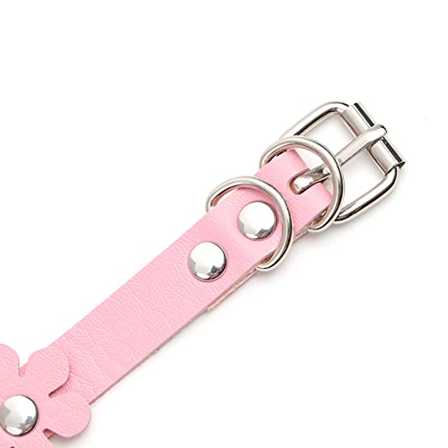 MILAKOO Punk Gothic Blummen Choker mit herzformiger Ring Damen Punk Rock Halsband pink PU Lederhalsband