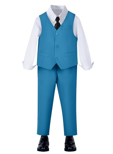 Image of YuanLu Toddler Boys Formal Suits Set,Vest Pants Dress Shirt and Tie for Kids Boy Wedding Ring Bearer Oufit