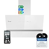 KKT KOLBE Dunstabzugshaube 60 cm | 782 cbm/h Umluft Abluft | Kopffrei | Wandhaube | Weiß Glas | Smart WiFi App WLAN | RGBW-LED-Beleuchtung | EASY6005WM