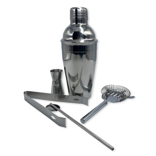 Kit Bartender Profissional, Coqueteleira 550ml em Aço Inox, 5 Peças para Caipirinha