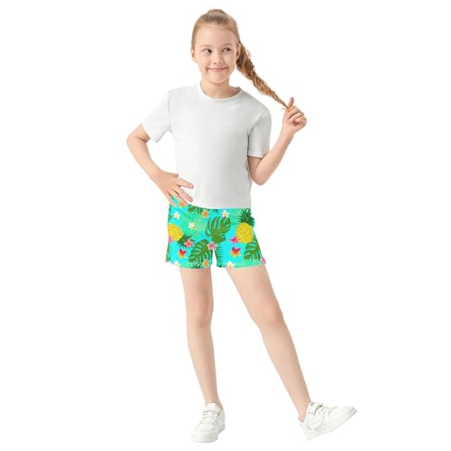 Girls Athletic Tropical Pineapples Green Leaves Cute Youth Summer Casual Pajama Shorts Comfy Soft Activewear, X-Small2
