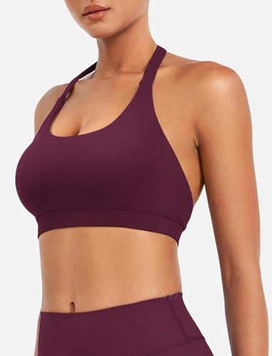Image of YEOREO CoreFlex Women Halter Sports Bra Workout Seamless Padded Basic Bra Open Back Yoga Gym Crop Top