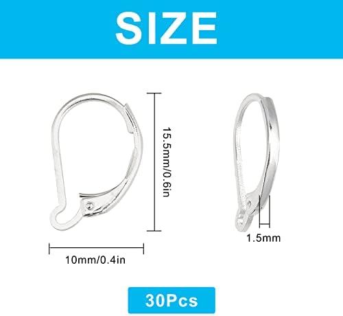 SUNNYCLUE 1 Box 30Pcs Leverback Earring Findings Leverback French Earring Hooks Wire Earring Findings for Jewelry Making Earring DIY Making, Silver