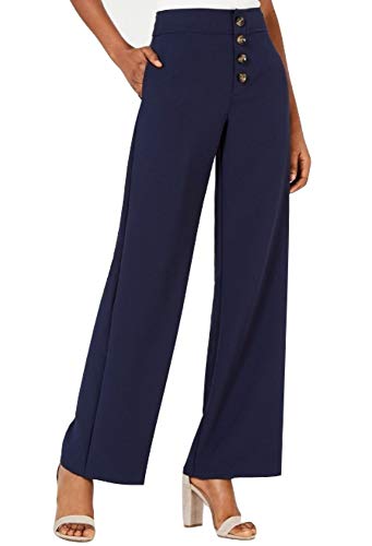 Diane Button-Front Wide-Leg Pants Navy Size X-Large