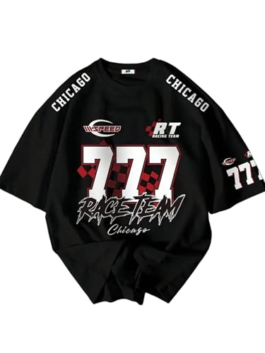 Image of SXV STYLE 'Chicago777 Racing Team Speed ' Printed Cool Aesthetic Oversized Baggy T-Shirt