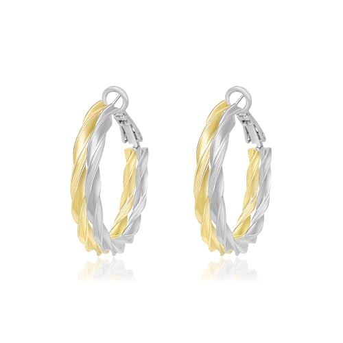 Two Tone Hoop Earrings for Women Double Hoop Earrings Lightweight Gold And Silver Earrings
