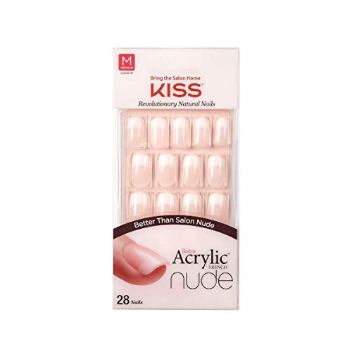 (2 PACK) Kiss Salon Acrylic Nude French 28 Nails (KAN03), Free Glue, False Nails, French Fake Nails