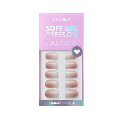 Press On Nails Short - BTArtbox Soft Gel Acrylic Press On Nails, Square Glue On Nails with Nail Glue, Supremely Fit & Natural Reusable Stick On Nails in 15 Sizes - 30 Fake Nails Kit, Vanilla Cream
