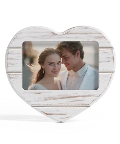 Afuly Cadre Photo 10x15 Rustique Blanc Bois Coeur