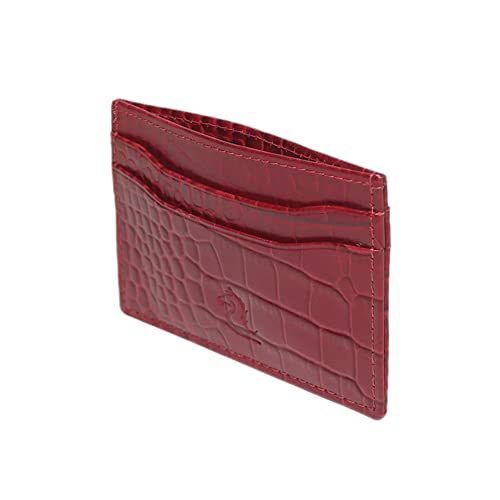 Image of KARA Unisex Embossed Leather Card Holder Red Slim Credit /Debit Cardholder - ATM Card Cover Case wtih 5 Card Holder Slots