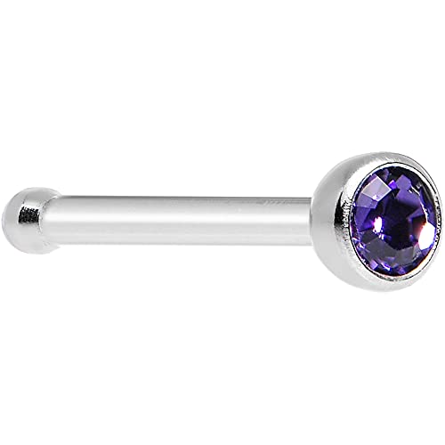 Body Candy Stainless Steel 1.7mm Purple Nose Stud Bone Created with Crystal 20 Gauge 1/4"