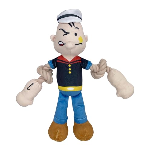 Multipet Popeye Dog Plush Toy w/Rope Arms - Toys for All Ages - Extra Soft Plush - Stuffed Dog Toy for Cuddling & Playing - Cute & Tough (11")