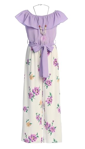 Image of iGirlDress Girls Wide Leg Off Shoulder Elegant High Waist Rompers Palazzo Pants Trousers Jumpsuits USA 4-14