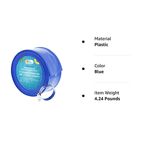 U.s. Pool Supply 2" X 50' Heavy Duty Blue Pvc Swimming Pool Backwash Hose With Hose Clamp #TOP6