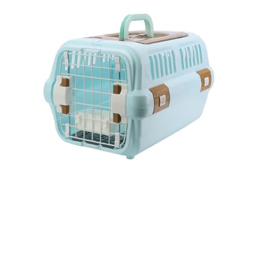 LAJOKING ペットケージ、天窓付きハードケージ、両開きドア、ハンドル、屋内用、持ち運び可能、組み立て簡単、航空輸送用ボックス、小型犬、旅行、病院通院、災害対策に最適 (大型サイズ+吊り鉢+おむつパッド,青)
