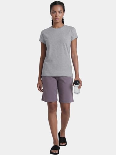 Image of Enamor Short Sleeve Crew Neck Regular Length Basic Crew T-Shirt for Women - Slim Fit, Soft and Breathable Stretch Cotton - E047