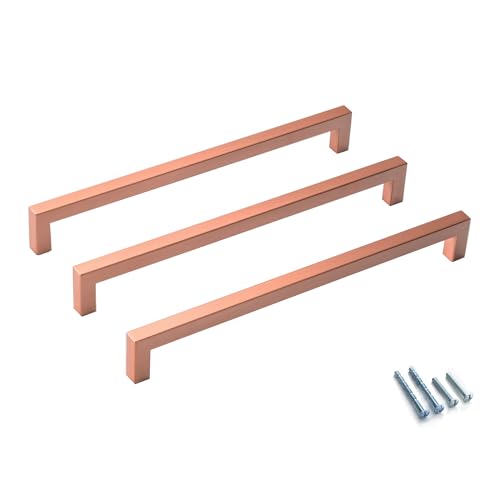 10 Pack Copper Cabinet Pulls 10 Inch Copper Red Drawer Pulls Square Cupboard Handles Wardrobe Handles Modern Stainless Steel Kitchen Cabinet Hardware